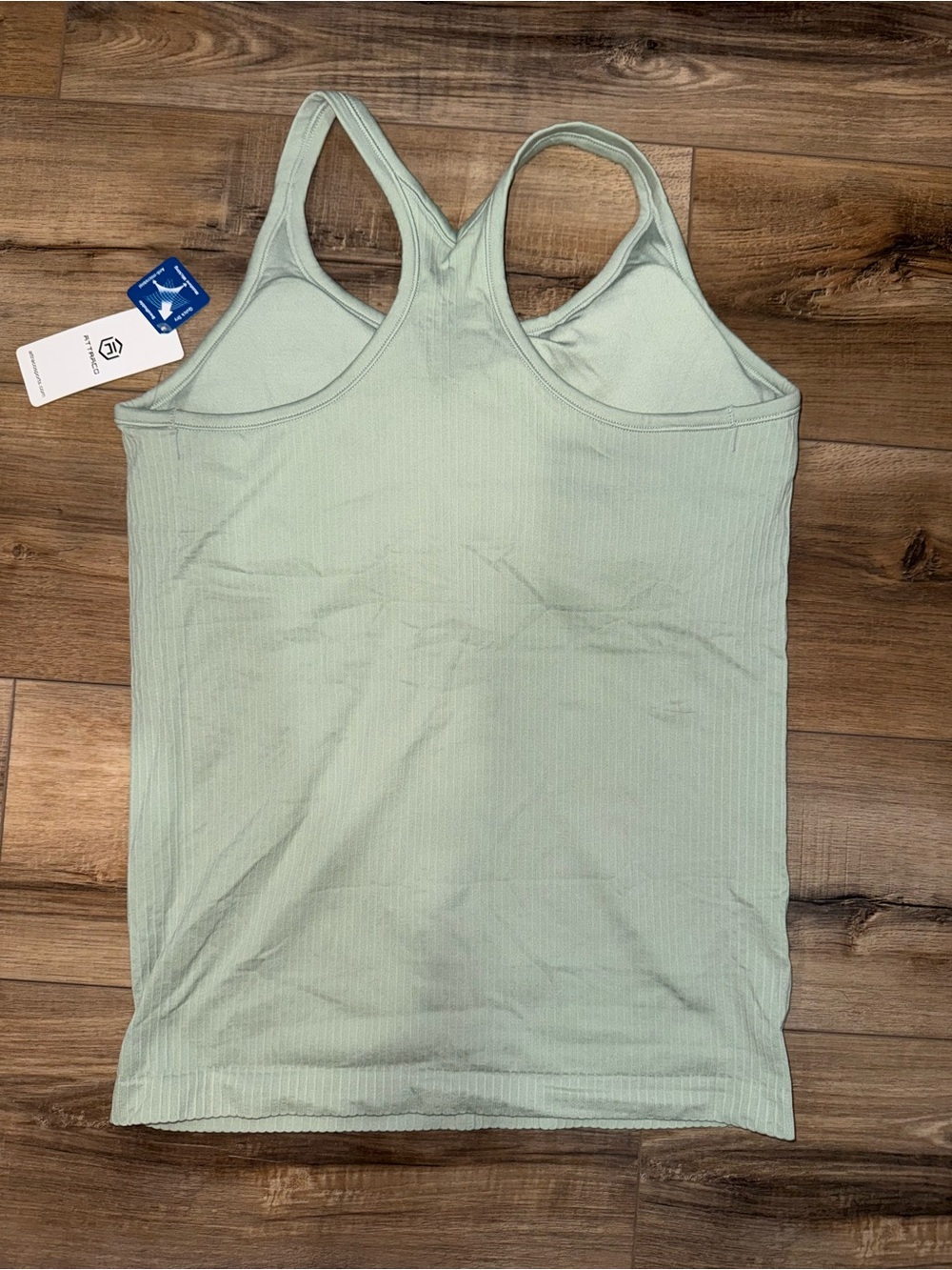 Light Green Ribbed Racerback Built-In Bra Tank Top - Picture 4 of 7